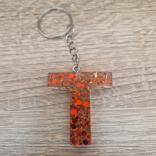 Porte clés lettres et chiffres rouge doré Résine Epoxy