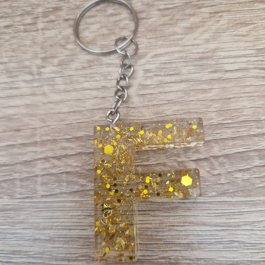 Porte clés Lettres et chiffres Doré transparent Résine Epoxy