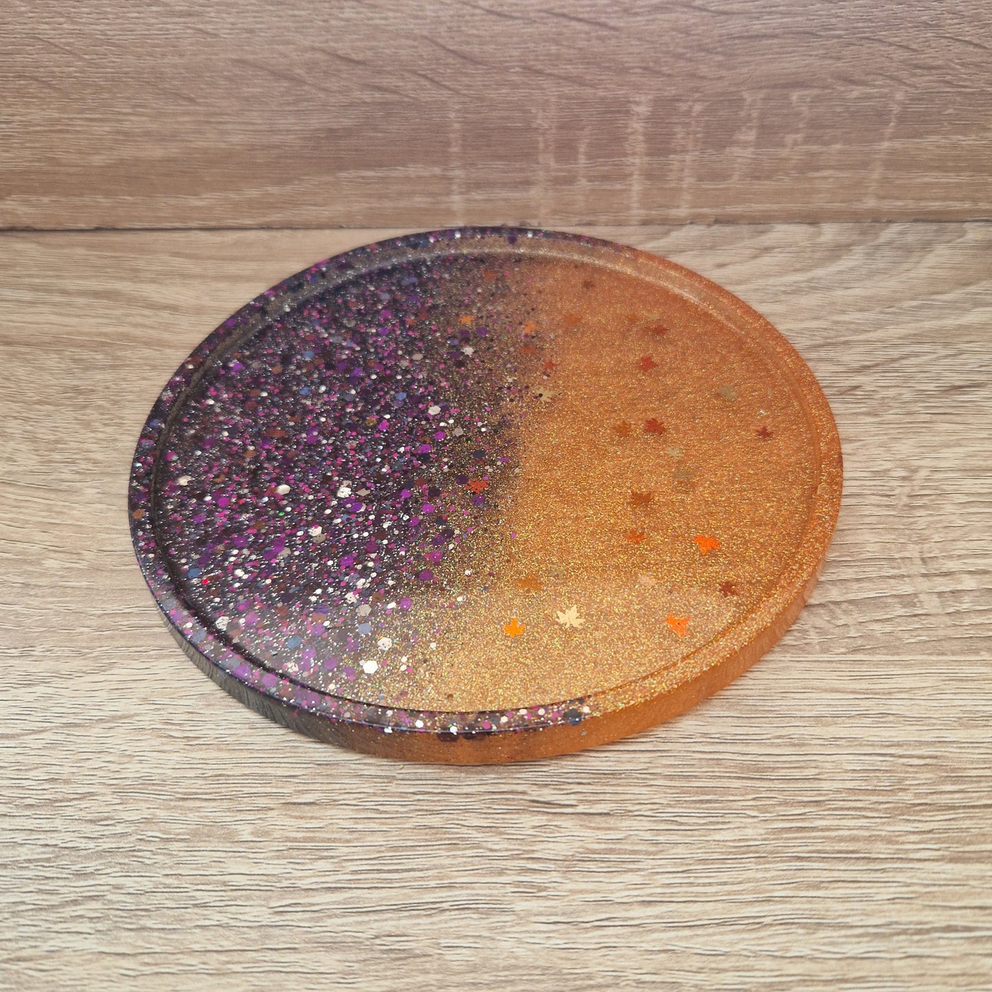 Plateau Rond Orange Résine Epoxy