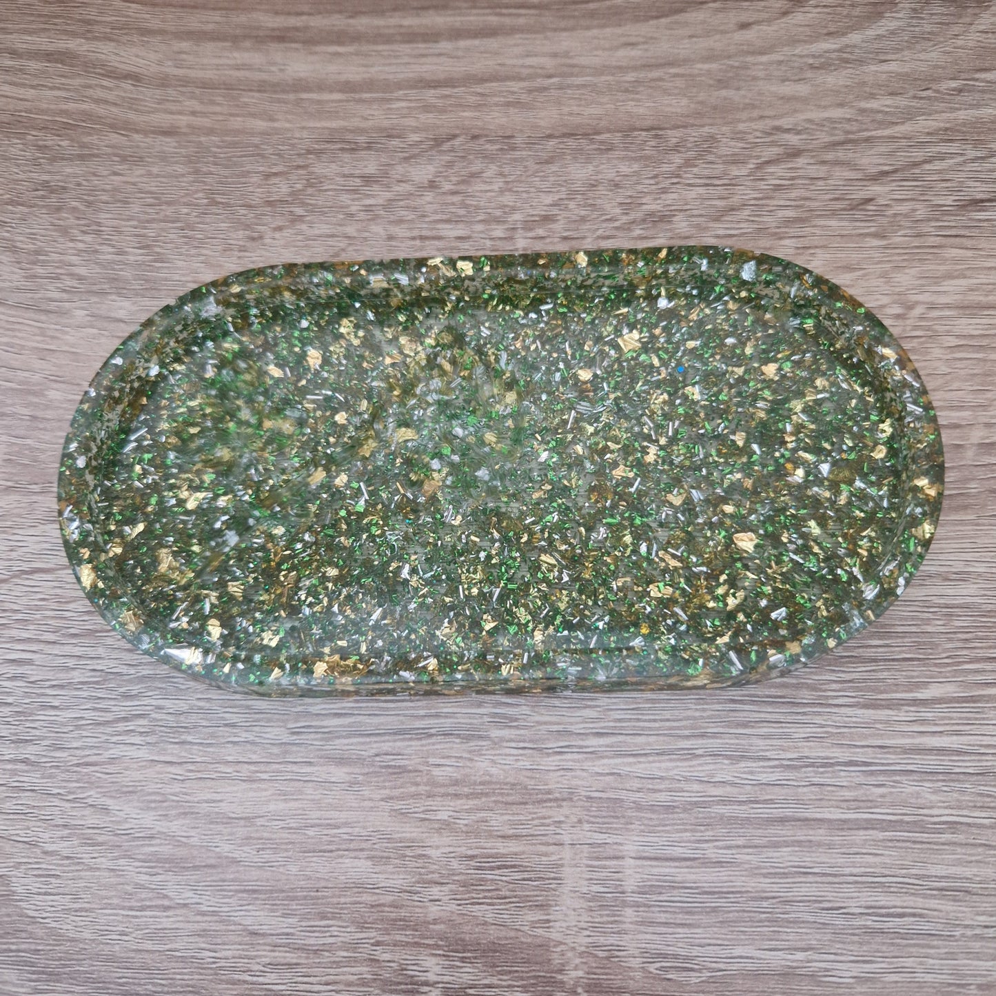 Plateau Feuille Verte Doré Argenté Résine Epoxy