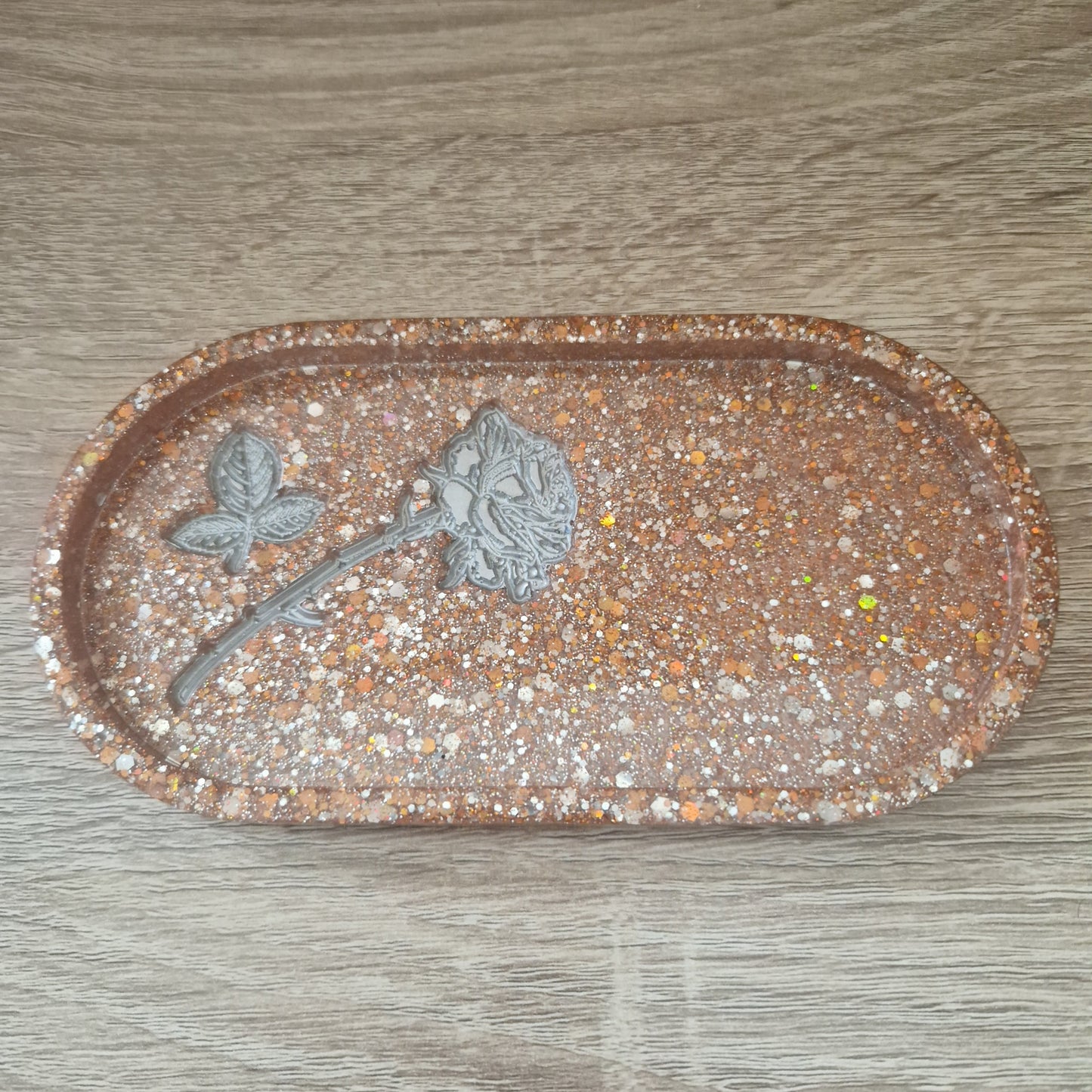 Plateau bronze avec rose Résine Epoxy