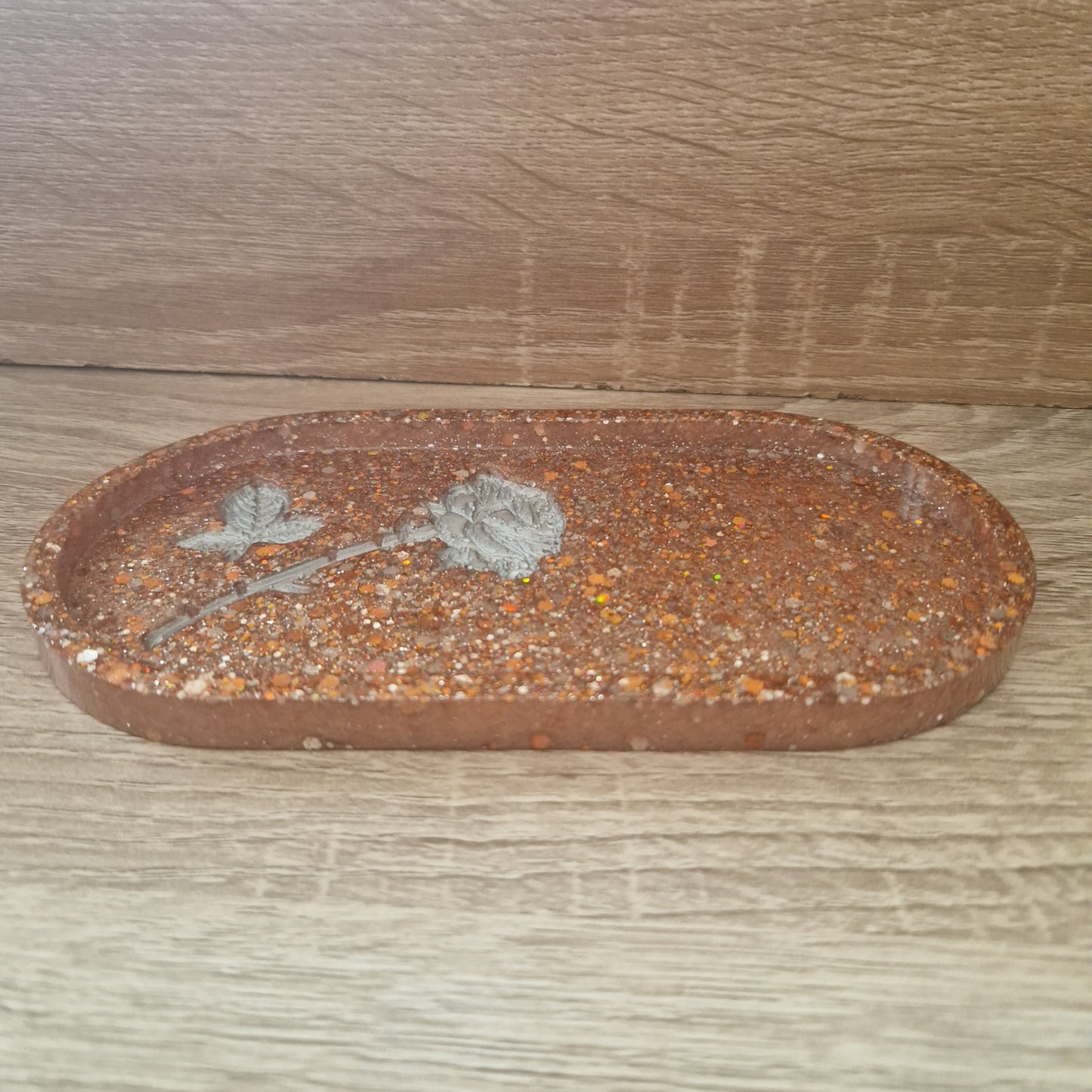 Plateau bronze avec rose Résine Epoxy