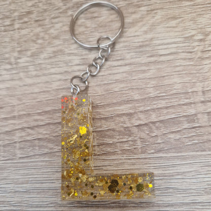 Porte clés Lettres et chiffres Doré transparent Résine Epoxy