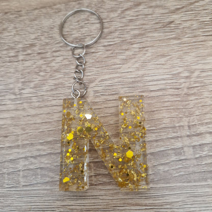 Porte clés Lettres et chiffres Doré transparent Résine Epoxy