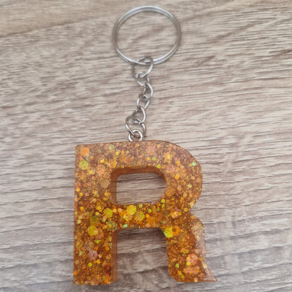 Porte clés lettres et chiffres orange Résine Epoxy