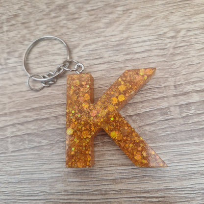 Porte clés lettres et chiffres orange Résine Epoxy