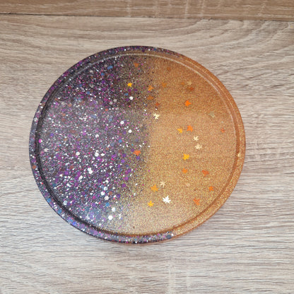 Plateau Rond Orange Résine Epoxy