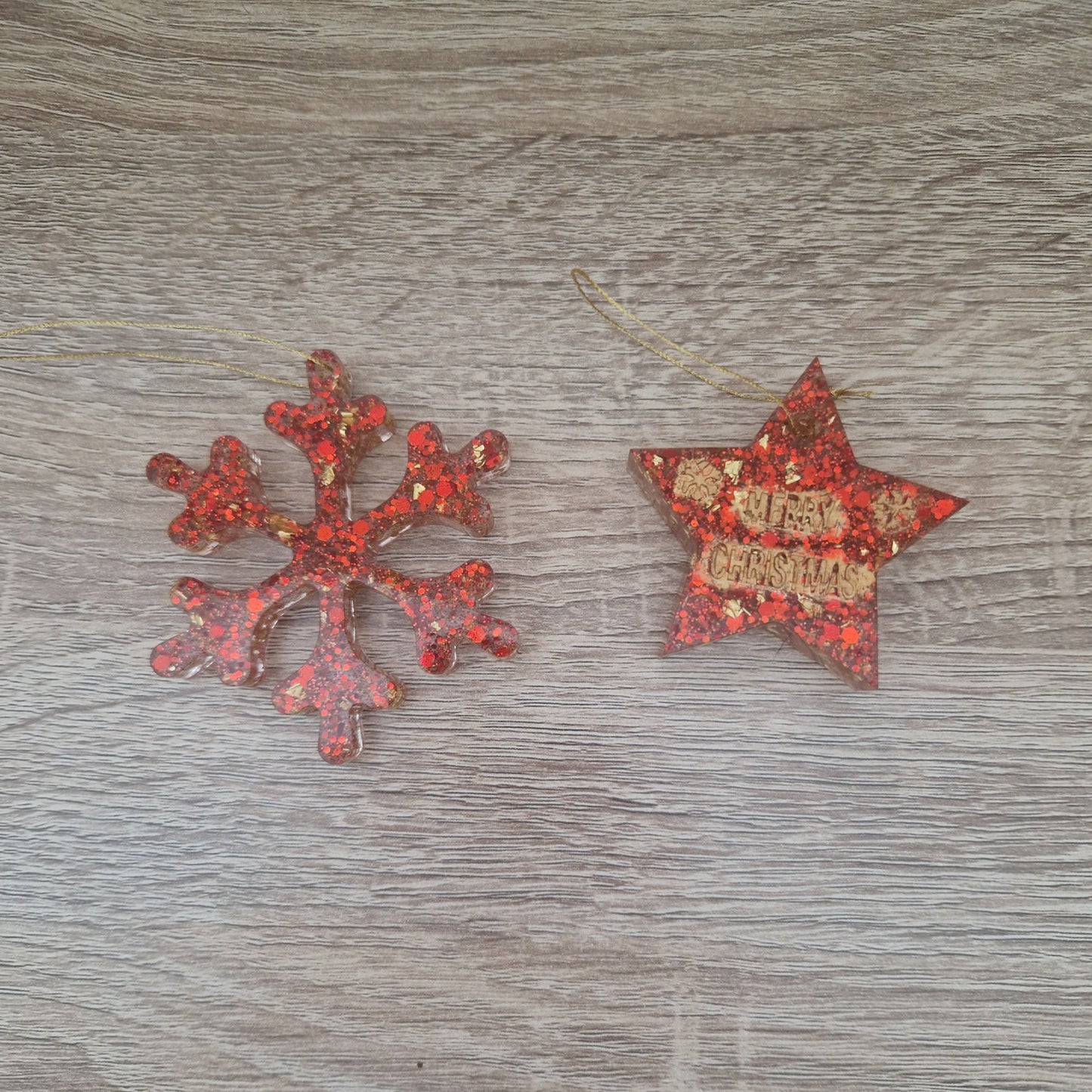 Déco Sapin Rouge Doré Résine Epoxy