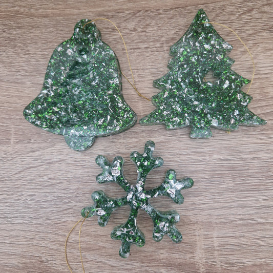Déco Sapin Vert Argent Résine Epoxy