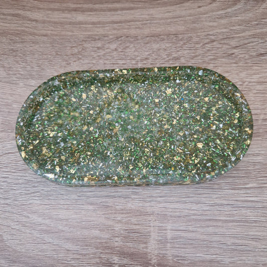 Plateau Feuille Verte Doré Argenté Résine Epoxy