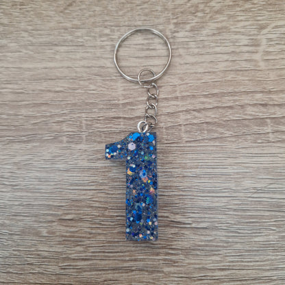 Porte clés lettres et chiffres Bleu Résine Epoxy