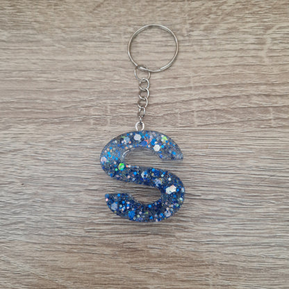 Porte clés lettres et chiffres Bleu Résine Epoxy