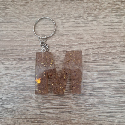 Porte clés lettres et chiffres Marron Résine Epoxy