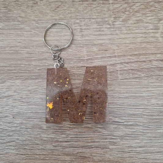 Porte clés lettres et chiffres Marron Résine Epoxy