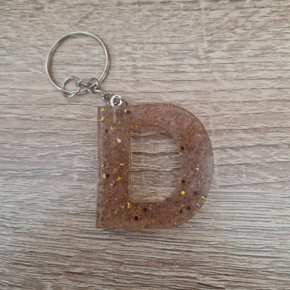 Porte clés lettres et chiffres Marron Résine Epoxy