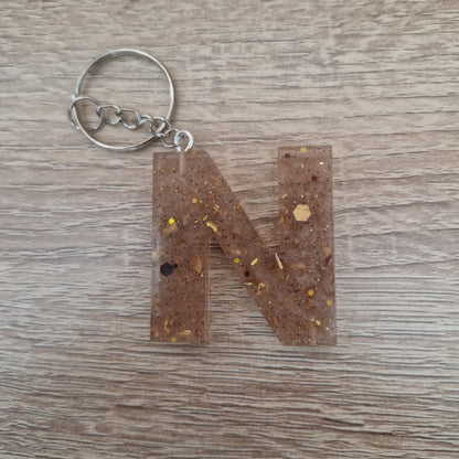 Porte clés lettres et chiffres Marron Résine Epoxy