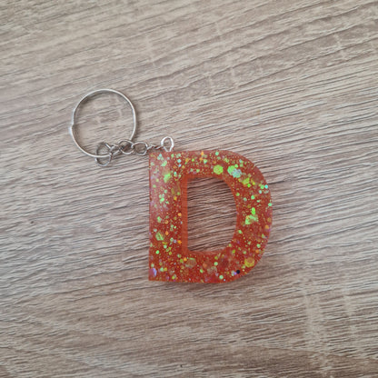 Porte clés lettres et chiffres orange Résine Epoxy