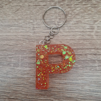 Porte clés lettres et chiffres orange Résine Epoxy