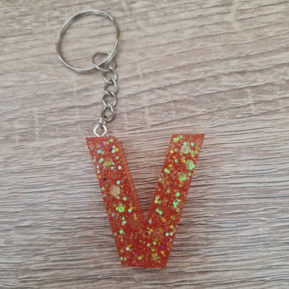 Porte clés lettres et chiffres orange Résine Epoxy