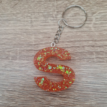 Porte clés lettres et chiffres orange Résine Epoxy