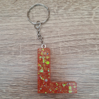 Porte clés lettres et chiffres orange Résine Epoxy