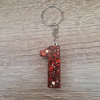 Porte clés Lettres et chiffres Rouge Résine Epoxy