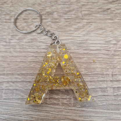 Porte clés Lettres et chiffres Doré transparent Résine Epoxy